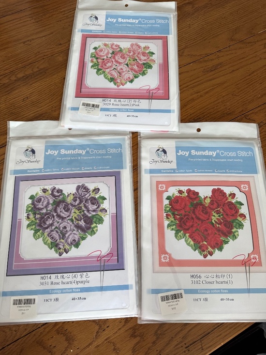 JOY SUNDAY Other - Floral Heart Wreaths Joy Sunday Cross Stitch Kit 11CT Pre-Printed Set of 3